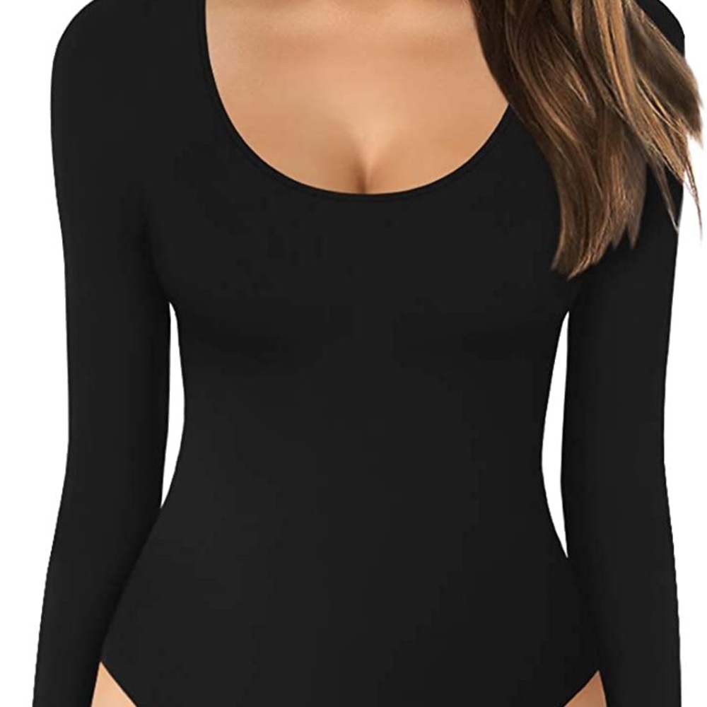 MANGOPOP Women's Scoop Neck Long Sleeve Stretchy Basic Bodysuit Jumpsuits, NWT!